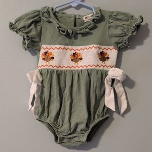 Green Thanksgiving Baby Romper with Bows